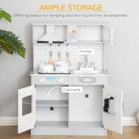 HOMCOM Kids Wooden Toy Kitchen Pretend Play Cooking Playset w/ Sound & Light Effect, Battery Operated Cooktop, Ice Machine, Marble Pattern Countertop, for 3-6 Years Old(m-6)