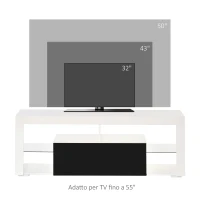 HOMCOM Mobile Porta TV con Luci a LED di 20 Colori e Telecomando per TV fino 55", 140x35x52 cm, Bianco(m-7)