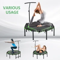 HOMCOM 48" Octagonal Mini Fitness Rebounder Trampoline Indoor Outdoor Foldable Mini Jumper with Adjustable Handle, Green(m-6)