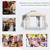 Outsunny Tonnelle barnum style colonial double toit toiles moustiquaires amovibles 3L x 3l x 2,8H m beige(m-7)