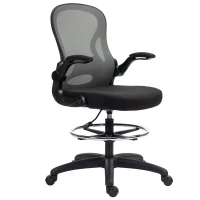 Vinsetto Adjustable Mesh Standing Desk Chair with Flip-up Armrests Lumbar Support Armrests Adjustable Footrest Ring, Dark Grey(m-11)