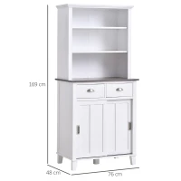 HOMCOM Buffet de cuisine armoire de cuisine multi-rangements 2 portes coulissantes 2 tiroirs 2 étagères + plateau blanc noir(m-3)