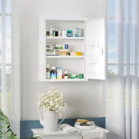 kleankin Armoire à pharmacie 2 étagères 3 niveaux avec porte verrouillable 2 clés 40 x 15 x 53,5 cm blanc(m-2)