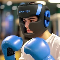 SPORTNOW Boxing Headguard w/ Adjustable Strap for Sparring, Kickboxing, MMA, Blue/Black(m-2)