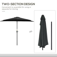 Outsunny 2.7m Garden Half Parasol, Outdoor Balcony Umbrella with 5 Steel Ribs, Patio Sun Shade, Black(m-7)
