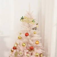 HOMCOM 5FT Pink Artificial Christmas Tree Holiday Home Decoration Ornament w/ Metal Stand Fully Pretty Home Office Joy(m-9)