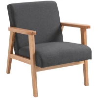 HOMCOM Fauteuil de Salon Fauteuil de Relaxation Fauteuil Simple pour Chambre Cadre en Bois hévéa Revêtement en Lin Gris foncé(m-1)