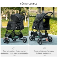 PawHut Poussette pour chien chat animaux de compagnie pliable 2 laisses roues EVA guidon réglable panier 83 x 55 x 101 cm noir(m-6)