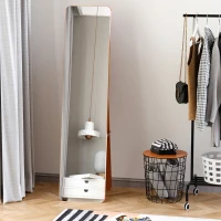 HOMCOM Grand miroir pleine longueur rectangulaire, 37 x 160 cm - miroir sur pied ou mural - pour chambre à coucher, salon et dressing, noyer clair(m-2)
