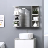 kleankin Miroir de salle de bain avec placard étagère - 4 étagères latérales - panneaux aspect béton dim. 80 x 19,8 x 64 cm gris(m-2)