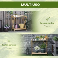 Outsunny Tavolo da Giardinaggio in Legno con Piano in Metallo Antiruggine e Ripiano Portaoggetti, 80x40x84cm(m-4)