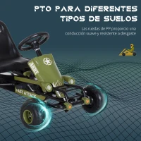HOMCOM Go Kart Coche de Pedales Racing Deportivo con Asiento Ajustable Embrague y Freno para Niños 3-6 Años Carga 35kg 99x65x56cm Marco Acero Negro y Verde(m-7)
