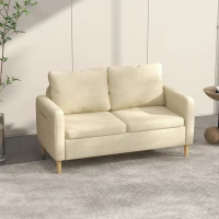 HOMCOM Two Seater Sofa for Living Room, Modern Fabric Couch with Wood Legs and 2 Pockets for Bedroom and Home Office, Beige(m-2)