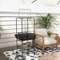 PawHut Steel Bird Table, Bird Feeder stand, with Perches, Stainless Steel Feed Bowls, Trays - Dark Grey(m-9)