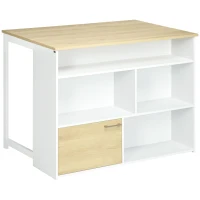 HOMCOM Isla de Cocina con Ala Abatible Mesa de Bar Alta con Múltiples Compartimentos 116x79,5x91 cm Blanco(m-1)