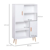 HOMCOM Libreria Scaffale Multifunzionale Salvaspazio con 2 Ante in Legno 80 x 23.5 x 123cm Bianco(m-3)