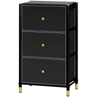HOMCOM Faux Leather Front Chest of Three Drawers - Black(m-11)