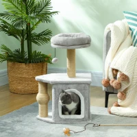PawHut Arbre à chat tour de jeux pour chats, avec poteaux à griffer lit pour chat maison pour chat 42 x 30 x 66 cm gris clair(m-7)