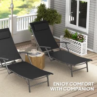 Outsunny Set of Two Adjustable Back Sun Loungers - Black(m-6)