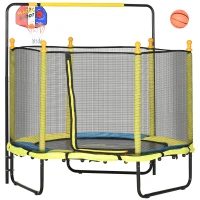 ZONEKIZ Trampoline rond enfant avec filet de protection capacité 50 kg pour adultes et enfants diamètre 140 cm jaune et noir(m-10)