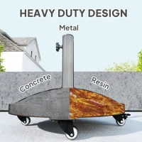 Outsunny 21kg Resin Garden Parasol Base with Wheels, Round Umbrella Stand, Heavy Duty Sun Umbrella Base for 34, 38, 48 mm Umbrella Poles for Deck Poolside, Bronze Tone(m-5)