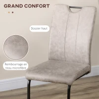 HOMCOM Lot de 4 chaises de salle à manger revêtement microfibre avec pieds luge en acier et poignée 43 x 58,5 x 99,5 cm gris(m-5)