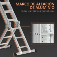 DURHAND Escalera Telescópica Plegable 5en1 Escalera Multifuncional de Aleación de Aluminio Carga 150kg 339x76x10cm Plata(m-6)