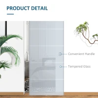 HOMCOM 77.5cm Modern Sliding Door Include Hardware Track System Kit, Frosted Stripe Glass Door, Round Handle(m-6)