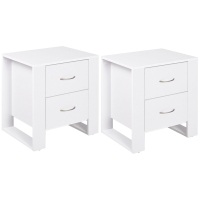 HOMCOM Bedside Table with 2 Drawers, Nightstand with Handles and Elevated Base, Side Table for Bedroom, Living Room, Set of 2, White
