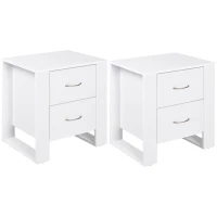HOMCOM Bedside Table with 2 Drawers, Nightstand with Handles and Elevated Base, Side Table for Bedroom, Living Room, Set of 2, White(m-1)