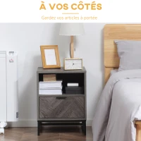 HOMCOM Table de chevet table de nuit style industriel piètement en métal - 40 x 40 x 52 cm - panneaux particules aspect bois brun gris(m-4)