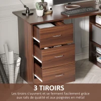 HOMCOM Bureau avec rangement, table informatique 120 x 50 cm, bureau d'ordinateur avec étagères et tiroirs, pour petits espaces, chambre à coucher, aspect noyer(m-5)