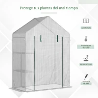 Outsunny Invernadero de Exterior Invernadero Pequeño con 2 Estantes Puerta Enrollable con Cremallera Marco de Acero y Cubierta de PE 140g/㎡ para Cultivos Plantas Flores 143x73x195 cm Blanco(m-4)