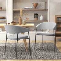 HOMCOM Ensemble de 2 chaises de salle à manger en tissu aspect lin minimaliste pieds en acier 59 x 56 x 78 cm gris clair(m-6)