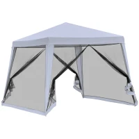 Outsunny Gazebo Impermeabile con Zanzariere da Giardino Esterno Tendone in Poliestere 3 x 3 x 2.45 m Grigio(m-10)