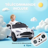 AIYAPLAY Voiture électrique enfants sous Licence Aston Martin DBX véhicule électrique 12V télécommande 106 x 62 x 51,5 cm blanc(m-5)
