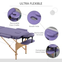 HOMCOM Lettino da Massaggio Portabile Massagio Fisioterapia Pieghevole con 2 Zone 182 x 60cm Viola(m-5)