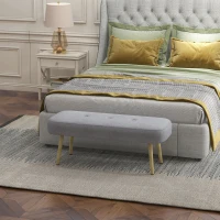 HOMCOM Panca Imbottita Fondo Letto in Tessuto con Gambe in Acciaio Effetto Legno, 114x38x45cm, Grigio(m-2)
