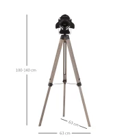 HOMCOM Industrial Style Adjustable Tripod Floor Lamp Vintage Spotlight Reading Lamp w/ Wood Metal Legs E27 Base For Living Room Bedroom, 100-140cm, Natural(m-3)