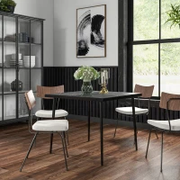 Outsunny Square Garden Table, Outdoor Dining Table for 4 with Marble Effect Tempered Glass Top and Steel Frame for Patio, Black(m-7)