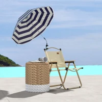 Outsunny Sombrilla Playa para Silla Ø103x97,5cm con Abrazadera Techo Ajustable Apertura Manual Anti-UV Azul(m-9)