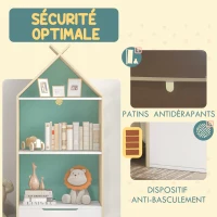 AIYAPLAY Bibliothèque enfant 3 étagères 1 tiroir style scandinave meuble de rangement forme de maison 50l x 30P x 119,5H cm, vert(m-6)