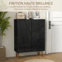 HOMCOM Meuble à chaussures meuble de rangement à chaussures 2 portes étagères réglables 72 x 31,5 x 95 cm noir laqué(m-6)