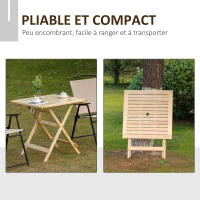 Outsunny Table à manger de jardin pliable table bistro carrée table patio terrasse avec trou pour parasol bois de peuplier dim. 70L x 70l x 70H cm naturel(m-6)