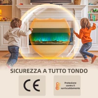 HOMCOM Camino Elettrico da Incasso e Parete 1800W con Fiamme Colorate LED Regolabili, Temperatura fino 40°C, Nero(m-7)