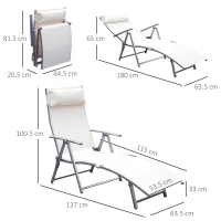 Outsunny Sun Lounger Steel Frame Outdoor Folding Chaise Texteline Lounge Chair Recliner with Headrest & 7 Levels Adjustable Backrest, Cream White(m-3)