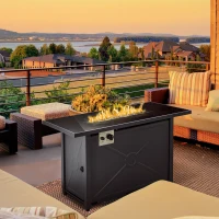 Outsunny Propane Gas Fire Pit Table, 50000BTU Smokeless Firepit Outdoor Patio Heater with Tempered Glass Tabletop, Cover, Glass Beads and Lid, 109cm x 56cm x 64cm, Black(m-2)