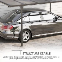 Outsunny Pergola rigide alu. polycarbonate pavillon de jardin abri de voiture 500 x 299 x 195/223 cm gris(m-7)