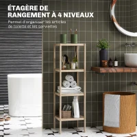 HOMCOM Étagère salle de bain rangement, meuble salle de bain en bambou à 4 niveaux, dim. 33 x 31 x 110 cm, naturel(m-4)