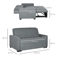 HOMCOM Double Sofa Bed Click Clack Sofa Bed Pull Out Bed with Adjustable Backrest for Living Room and Bedroom Grey(m-3)
